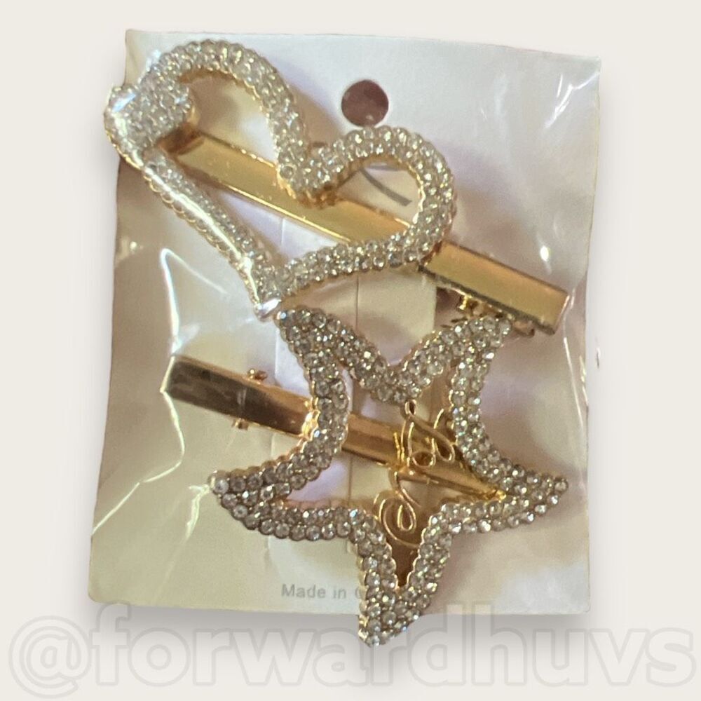 Bundle Sale 3 for $15 | Bling Heart and Star Glass Rhinestone Barrette / Clips